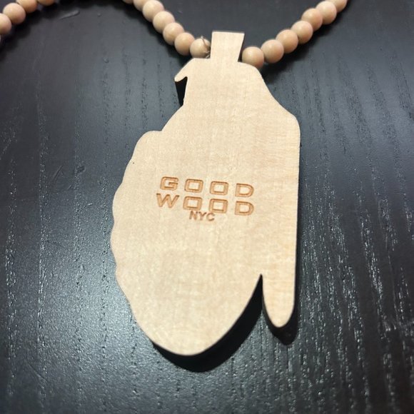 GoodWood NYC Grenade Necklace Wood Pendant Wooden Beaded - Picture 4 of 4